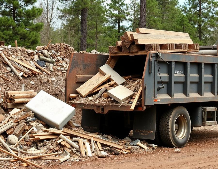 Construction site cleanup with wood and drywall debris