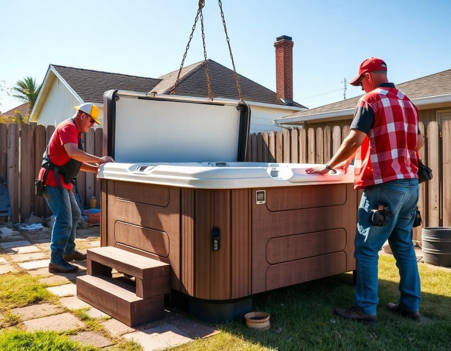 Old hot tub being dismantled and prepared for removal