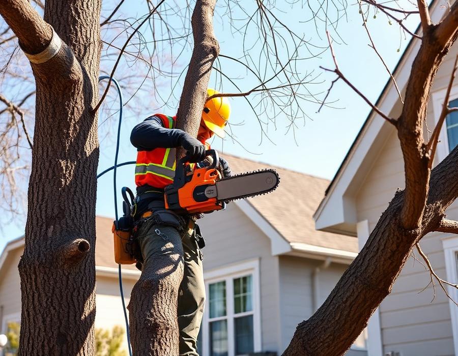 Tree being trimmed with branches cleared from a Santa Barbara property